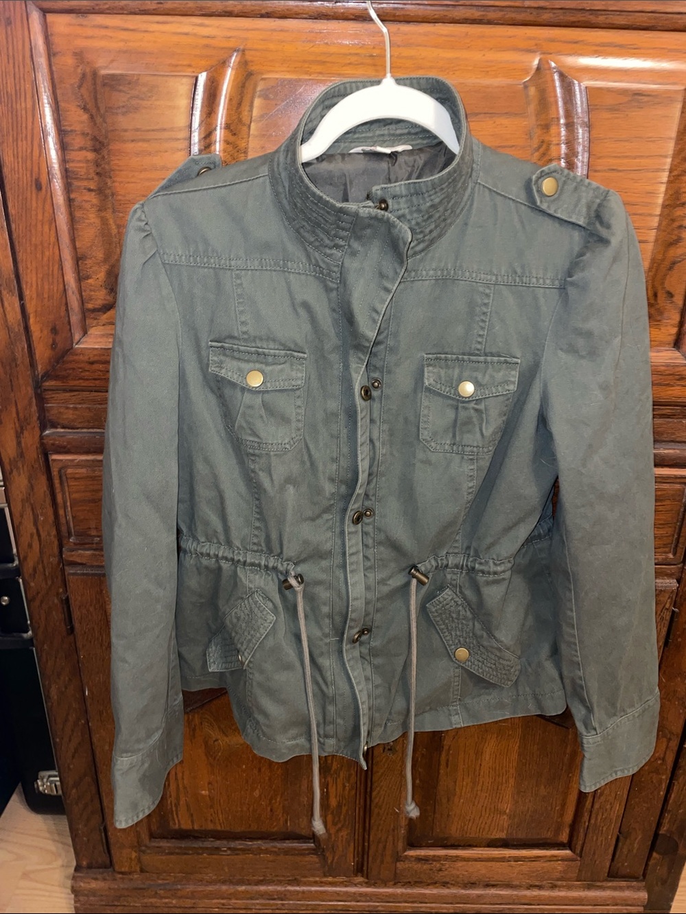 Candies Women's Olive Green Utility Military-Style Drawstring Jacket, size large